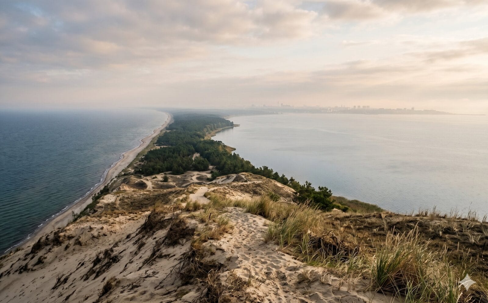 Uitzicht over de duinen van de Koerse Schoorwal richting de Russische exclave Kaliningrad
