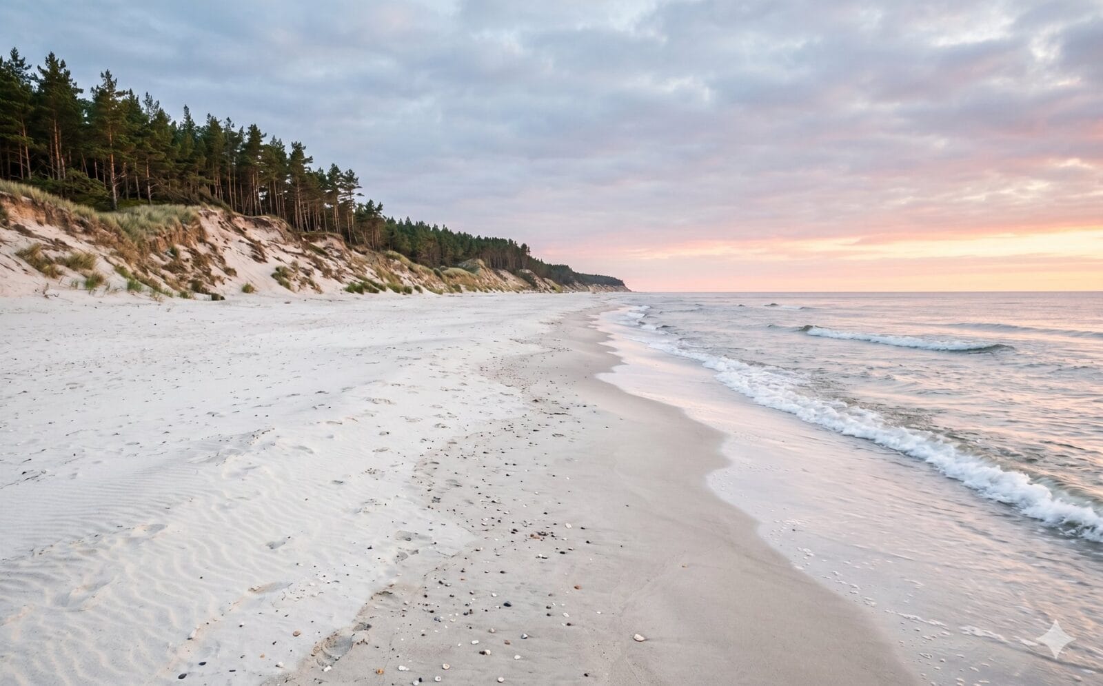 Breed wit zandstrand en duinen op de Koerse Schoorwal aan de Oostzee