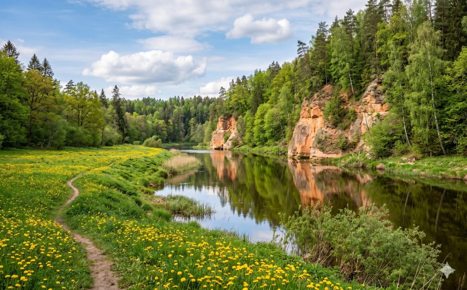 De Gauja-rivier door het beboste nationaal park bij Sigulda, Letland