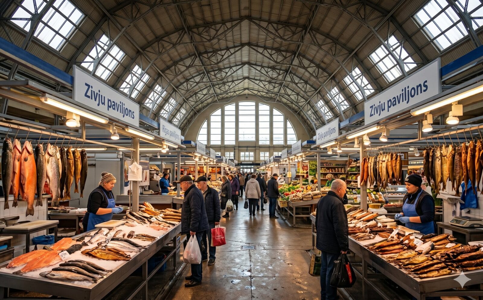 De overdekte centrale markt van Riga in voormalige zeppelinhangars