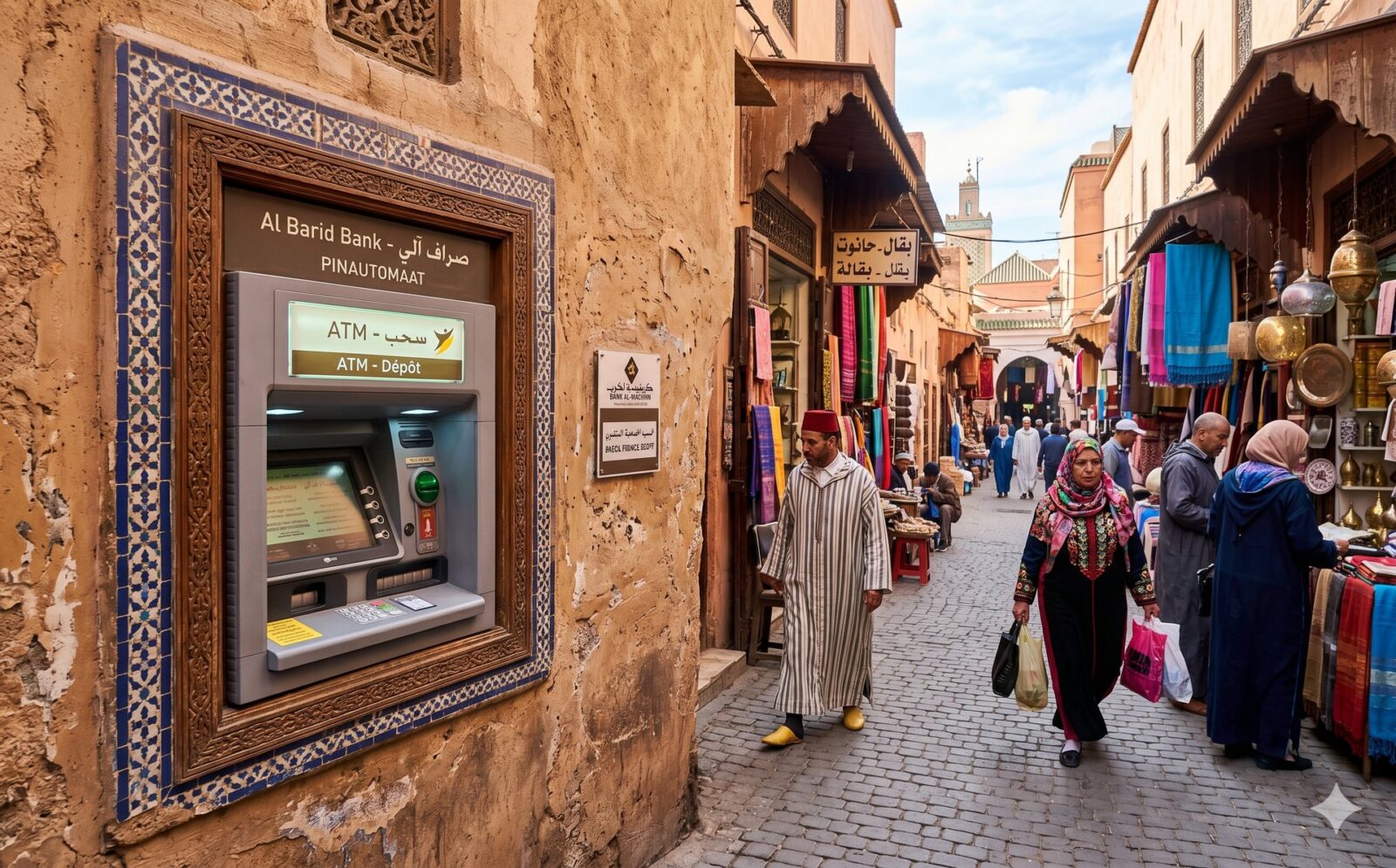 Pinautomaat in een muur in een Marokkaanse straat