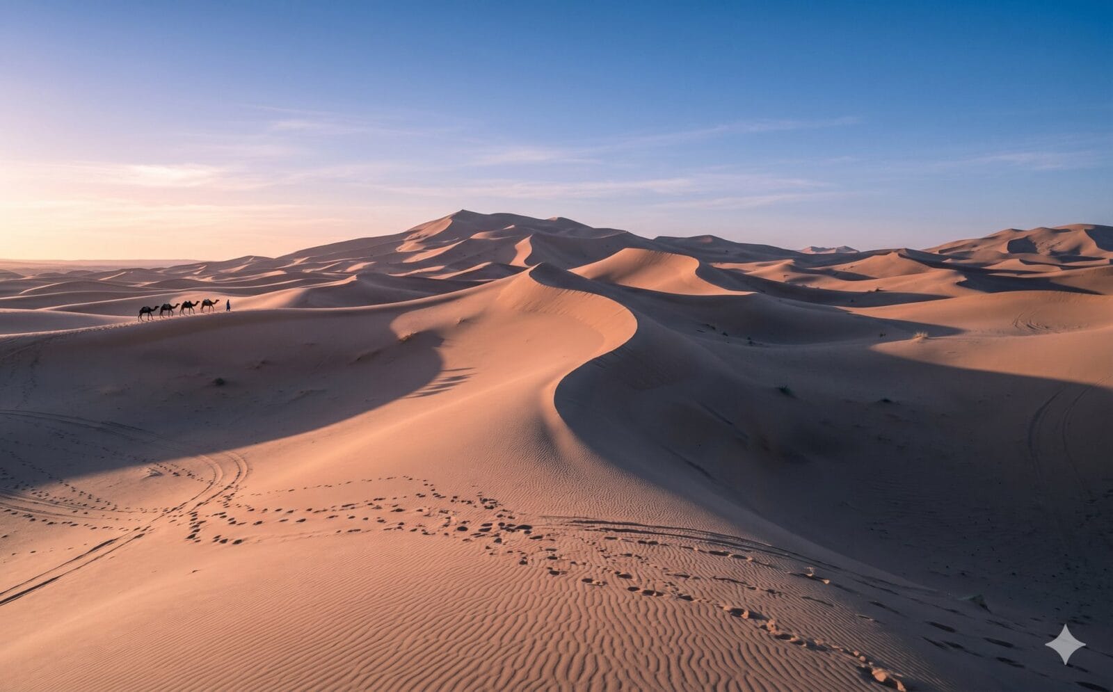 Zandduinen bij Merzouga in zacht, koel ochtendlicht