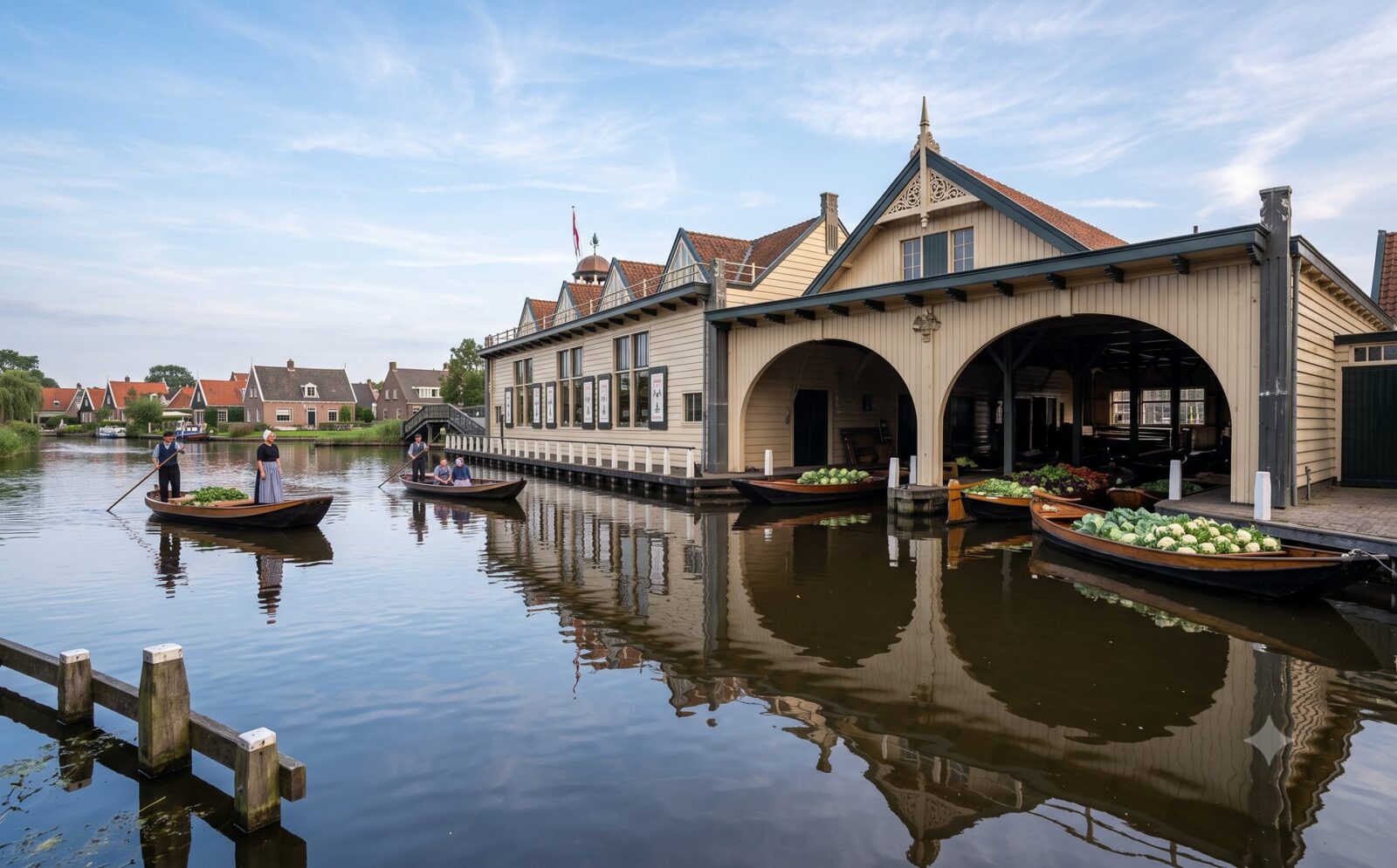 De historische Broekerveiling met overdekte waterdoorgang gezien vanaf het water