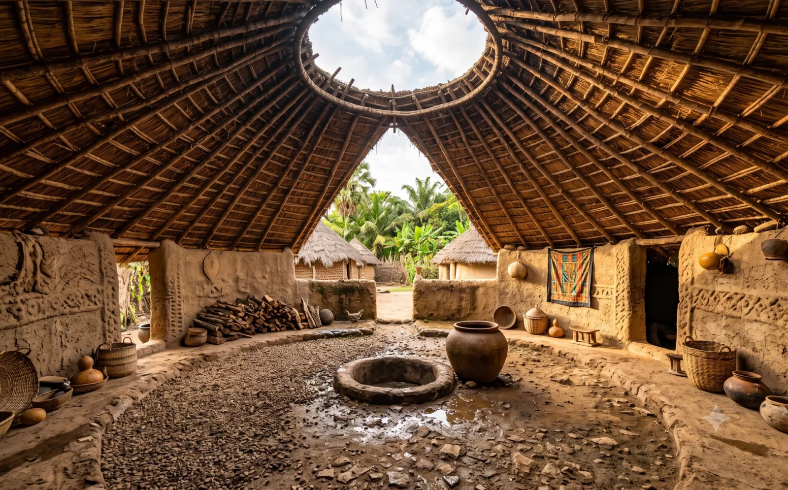 Traditioneel rond Diola-regenhuis met naar binnen hellend rieten dak in de Casamance