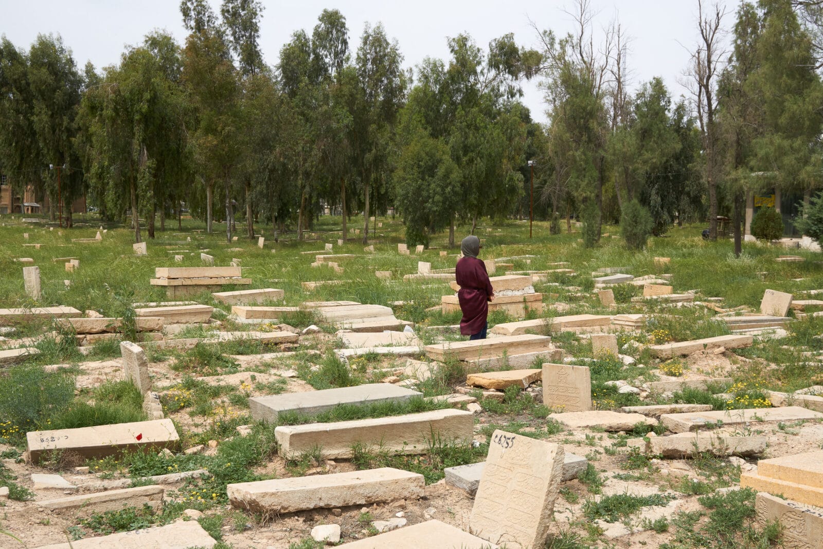 Man loopt alleen over een begraafplaats in Shiraz