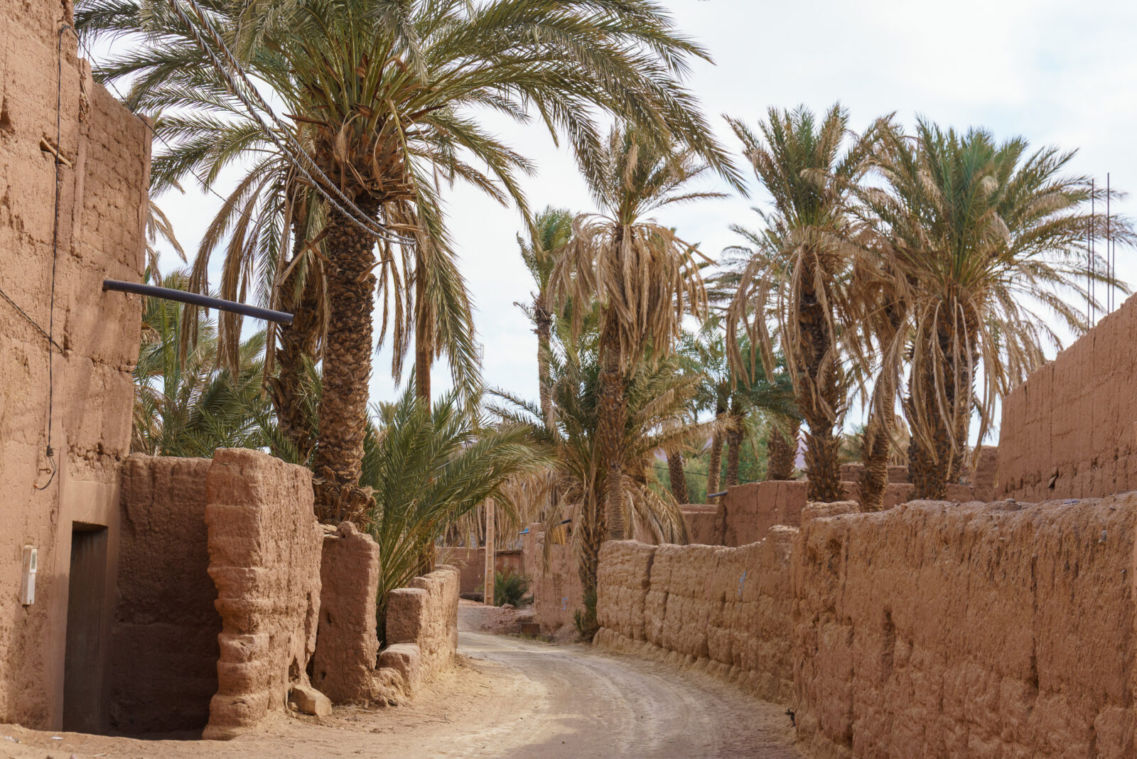 Desert path winds through ancient mud brick village