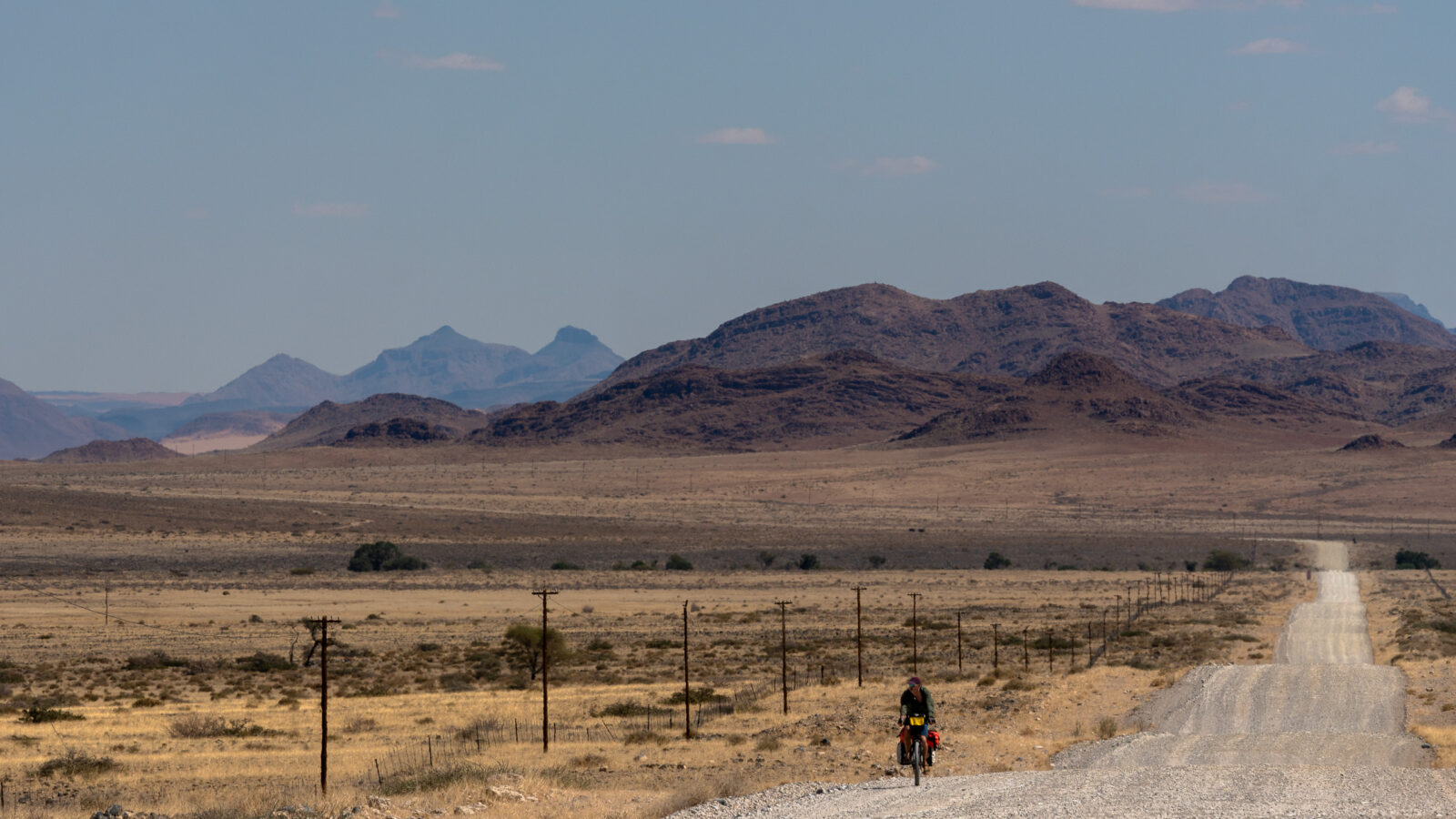 Cycling alone on the endless desert road