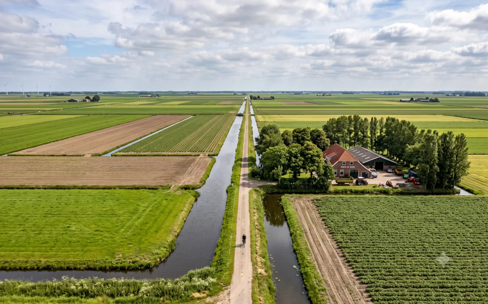 Kaarsrechte kavels en sloten in een drooggelegde Nederlandse polder
