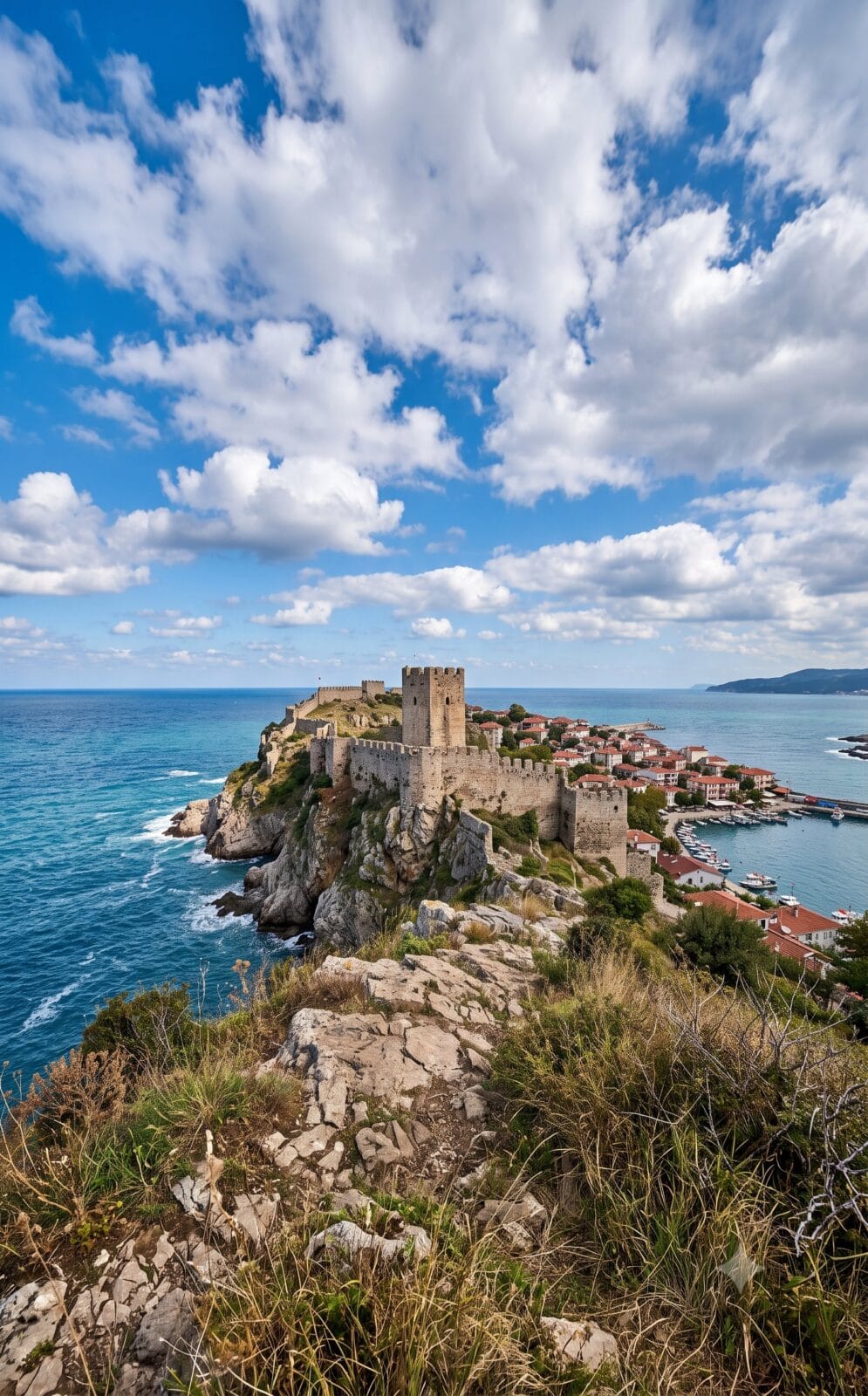 Imposante kalksteenkliffen langs de kustlijn van de Zwarte Zee bij Amasra