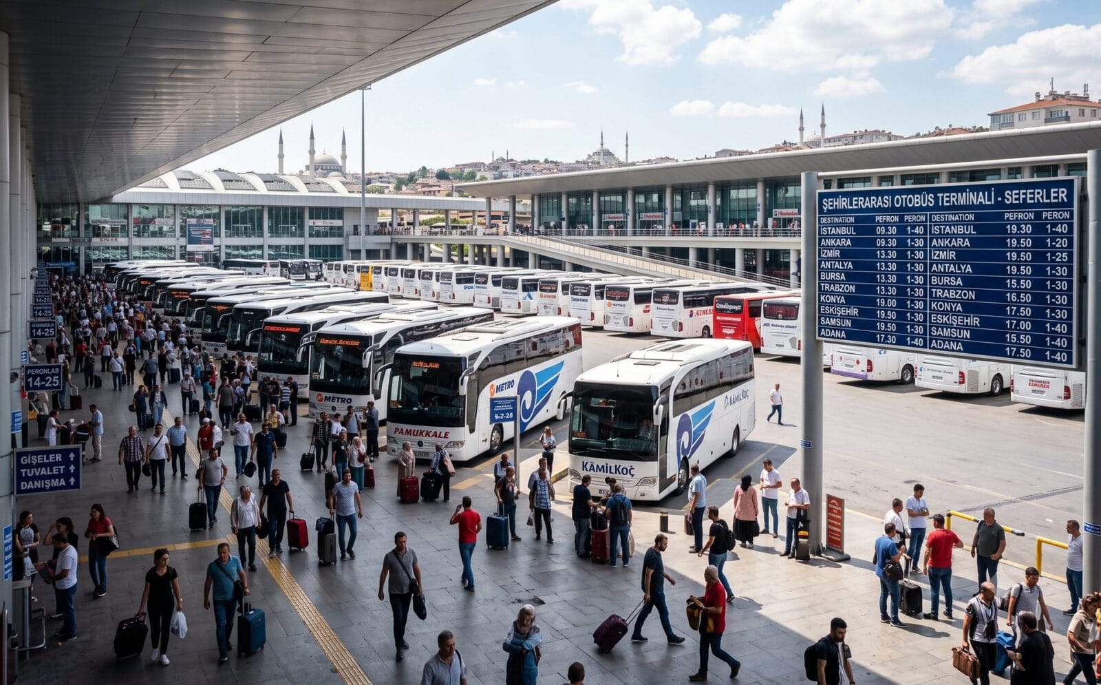 Drukke straat in een Turkse stad met marktkraampjes en voorbijgangers